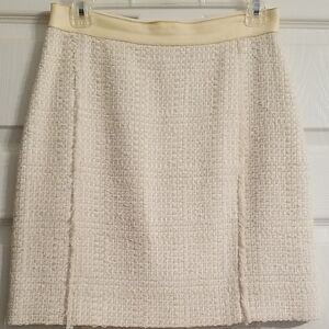 Proenza Schouler Cream Tweed Pencil Skirt,with leather trim top, size 4